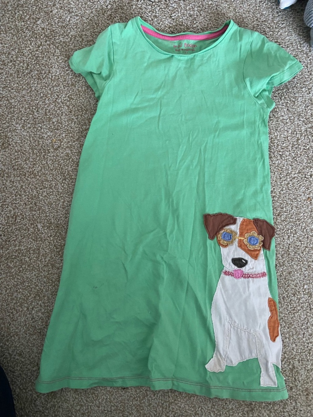Mini Boden Mint Green Dog Appliqué Dress